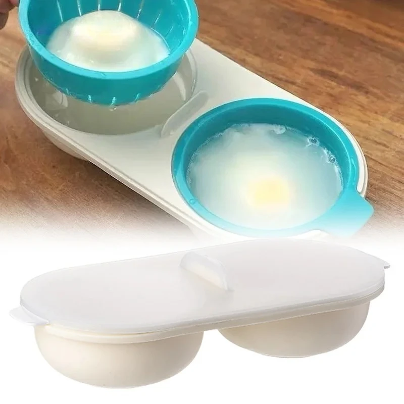 New Creative Egg Poacher Food Grade Pans Double Cup Egg Boiler Steam Microwave Oven Set Kitchen Cooking Tools kitchen tools