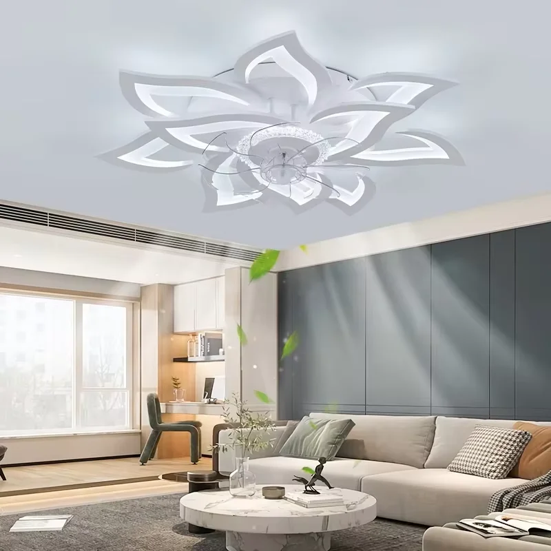 Ventilatore da soffitto ultrasottile a loto 10 petali, controllo app+telecomando, motore silenzioso reversibile 6 velocità, LED dimmerabile 3000K-6500K, camera, soggiorno, studio
