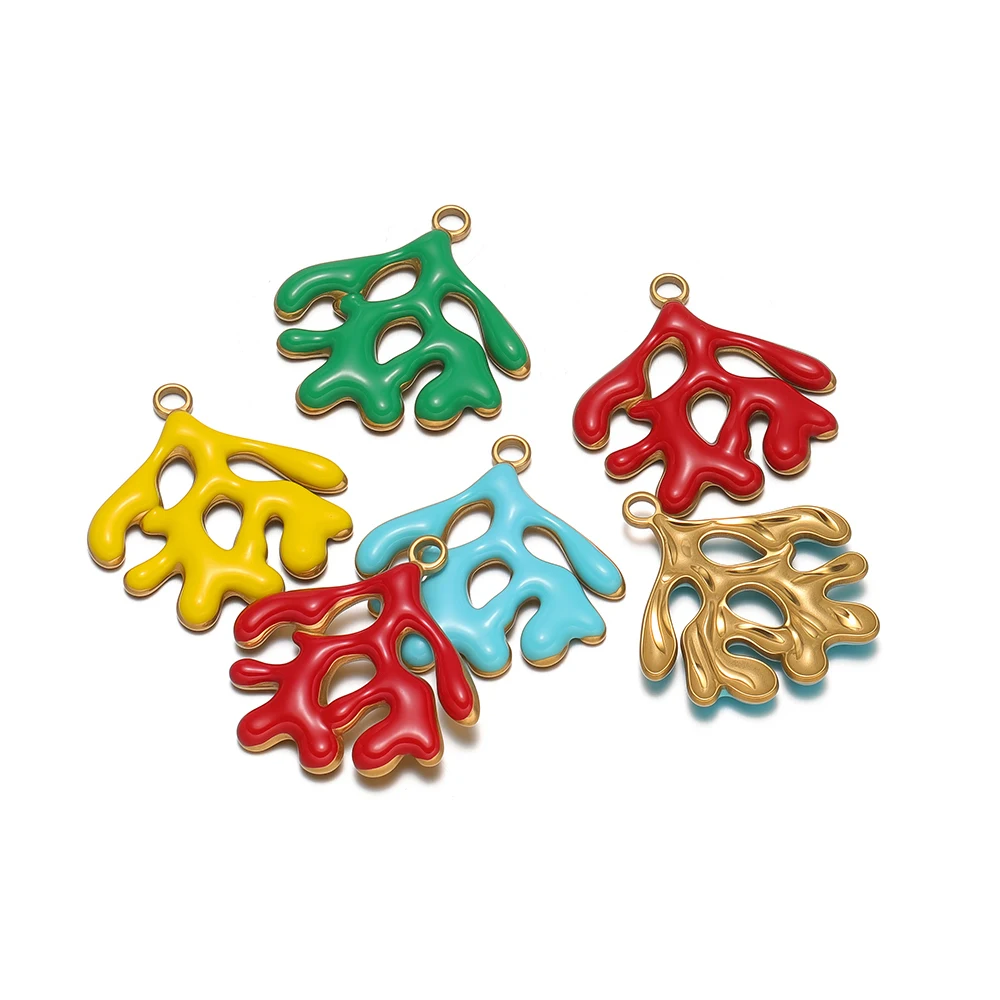 

5pcs High Quality Stainless Steel Ocean Coral Charms Enamel Pendants for Jewelry Making DIY Necklaces Bracelets Crafts Supplies