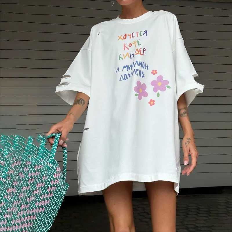 

Street Trendsetters Women's Vintage Short Sleeve Sexy T-shirt Wasteland Style Women Clothes Floral Letters Loose Lazy Casual Top