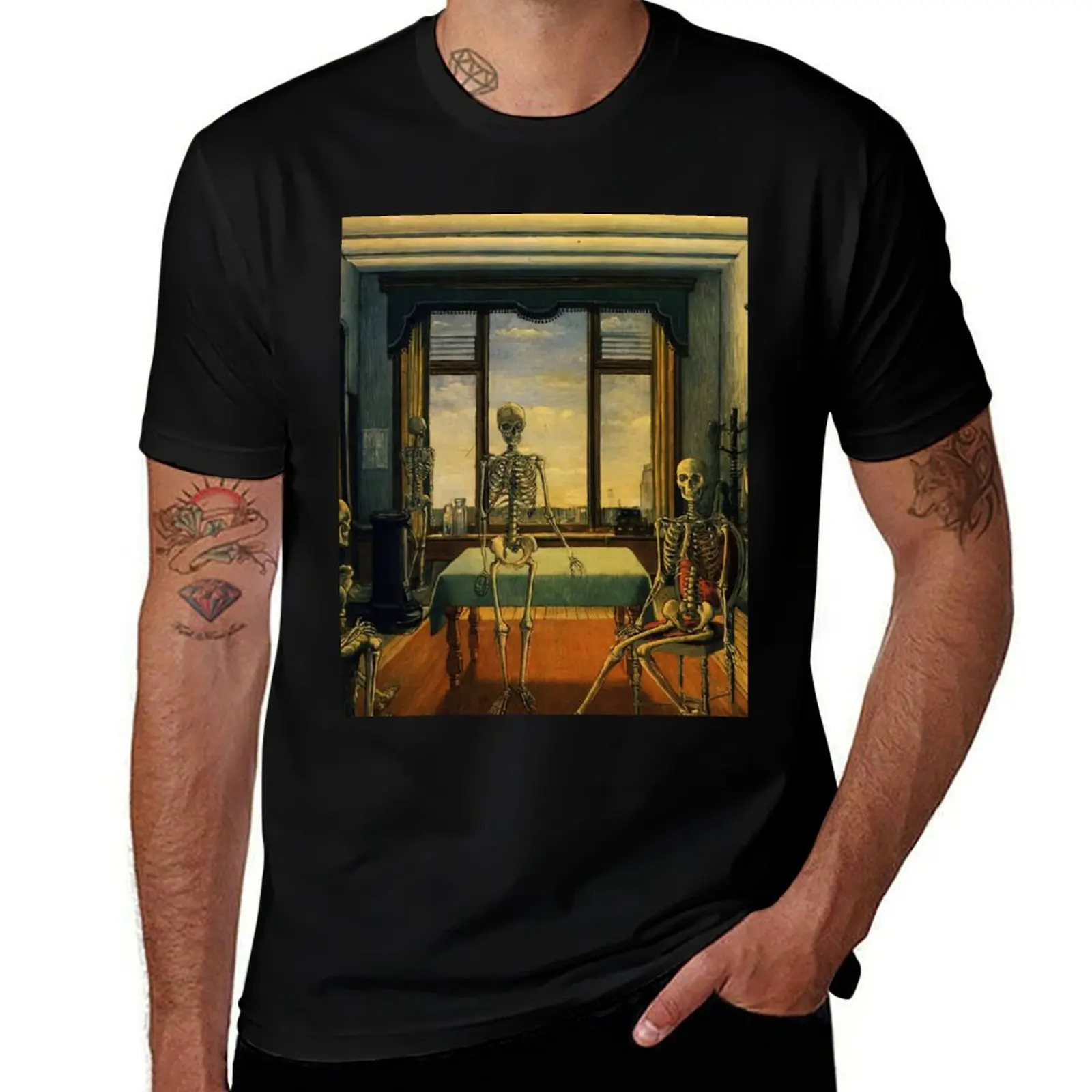 Skeletons in an office by Paul Delvaux T-Shirt Breathable Workout Short Sleeve Top