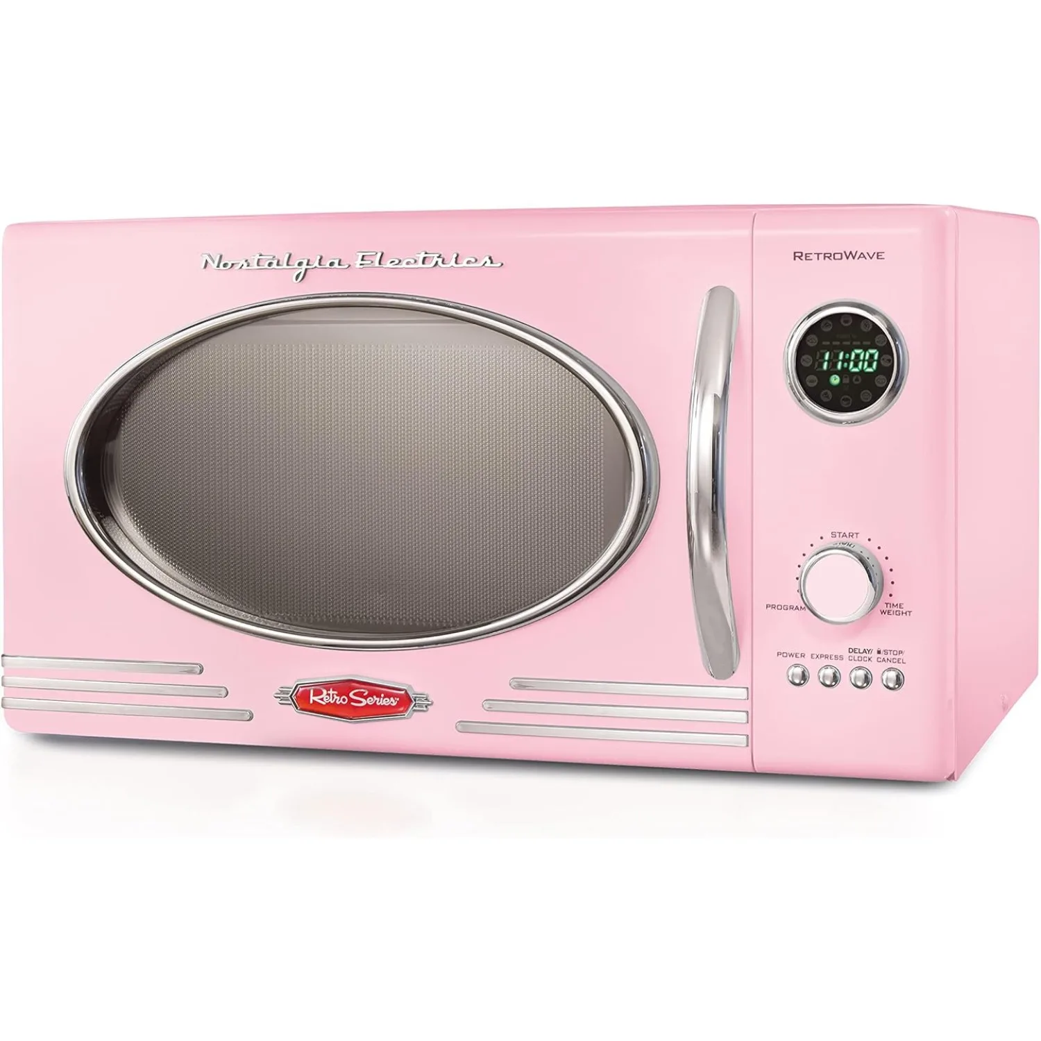 Four à micro-ondes rétro à seau, grand 800W 0.9 cu ft - 12 réglages de cuisson pré-programmés-rose