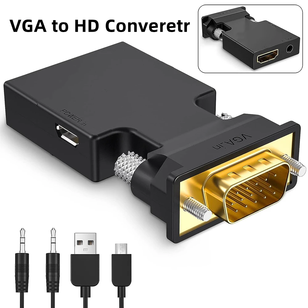 

VGA to HD Display Converter with Audio PC VGA Source Output to HDTV Monitor 1080p Video Adapter for Computer Laptop Projector