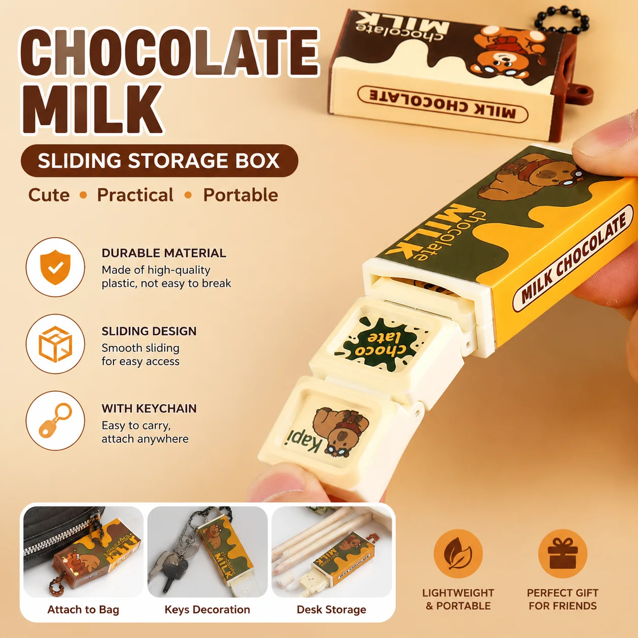 Simulation Chocolate Stress Relief Toy Bendable Sensory Fidget Toys Kawaii Keychain Backpack Pendant for Kids Adults Gift