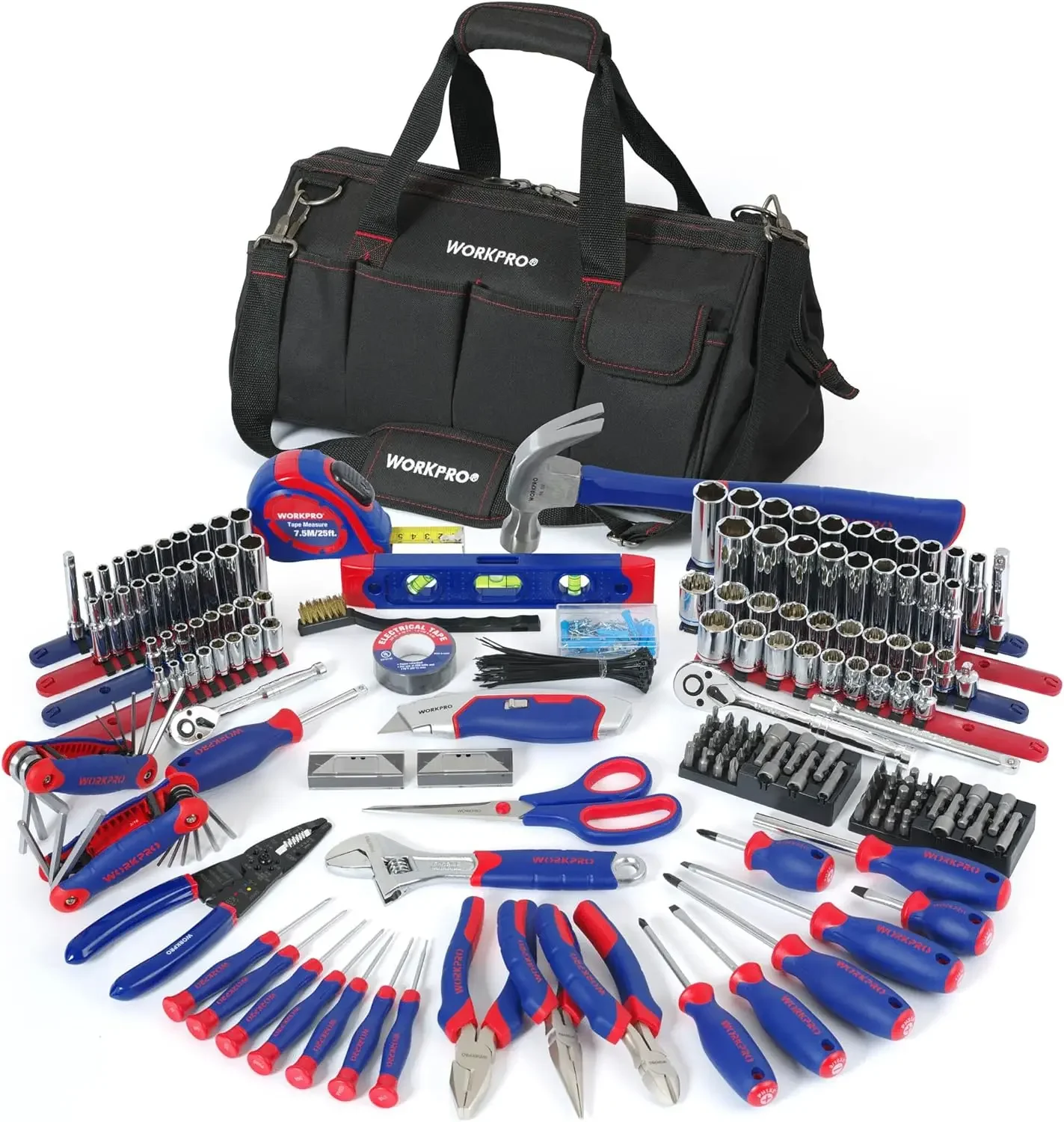 WORKPRO-Home Repair Tool Kit com Bolsa de Transporte, Ferramentas Manuais Domésticas Básicas, 322 peças