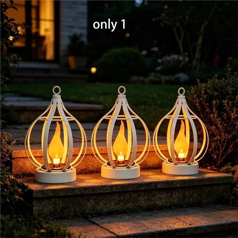 A93E-Solar Metal Flame Lamp Outdoor Courtyard Hanging Projection Lamp Atmospheric Lantern Garden Decoration Outdoor Yard