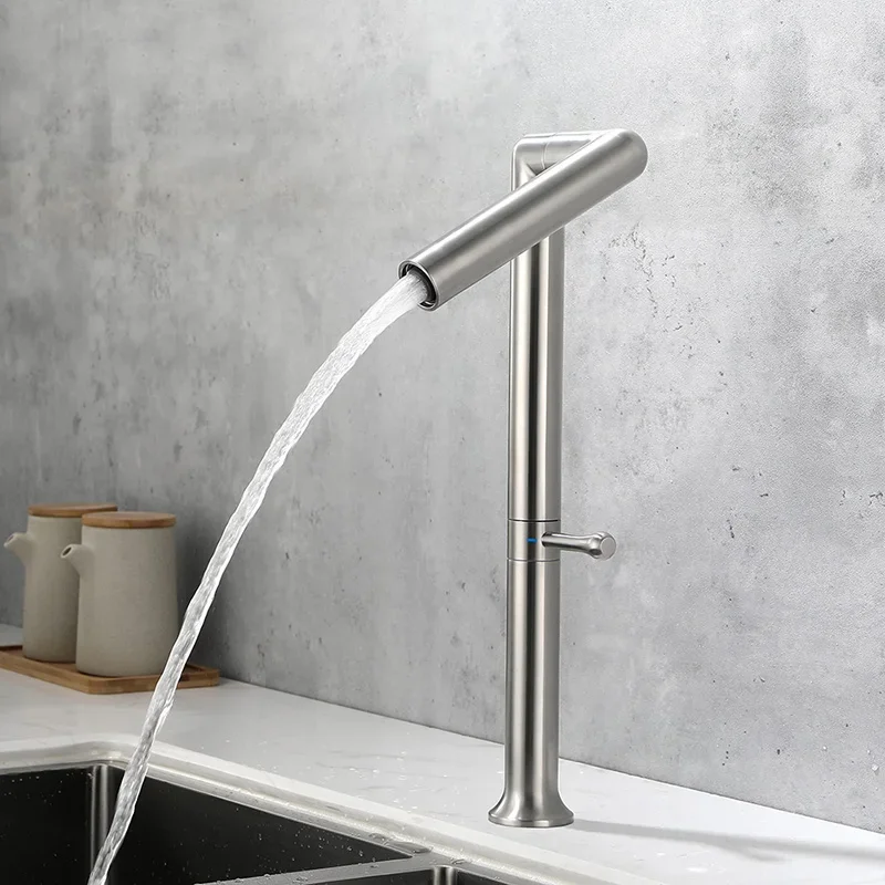 Double Point Rotation Kitchen Faucet Brushed Stainless Steel Kitchen Sink Deck Mounted  Water Mixer