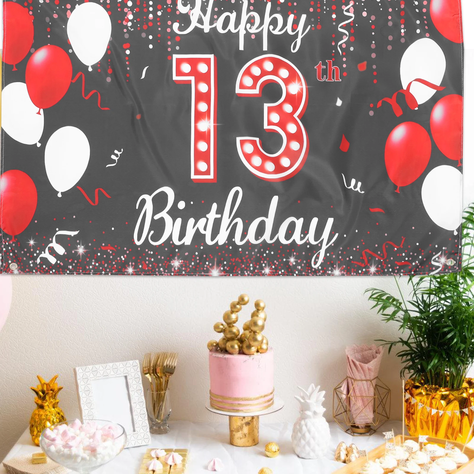 

13th Birthday Black Balloon Decor 95x75cm Background For Photography Birthday Unique Backdrop Party Banner Photo Background