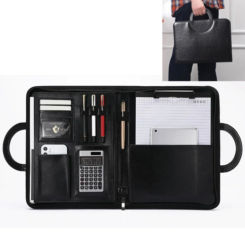 Portable Business Trip a4 Organizer Folder Clipboard Padfolio Leather Document Portafolio for Tablet Holder Briefcase Office
