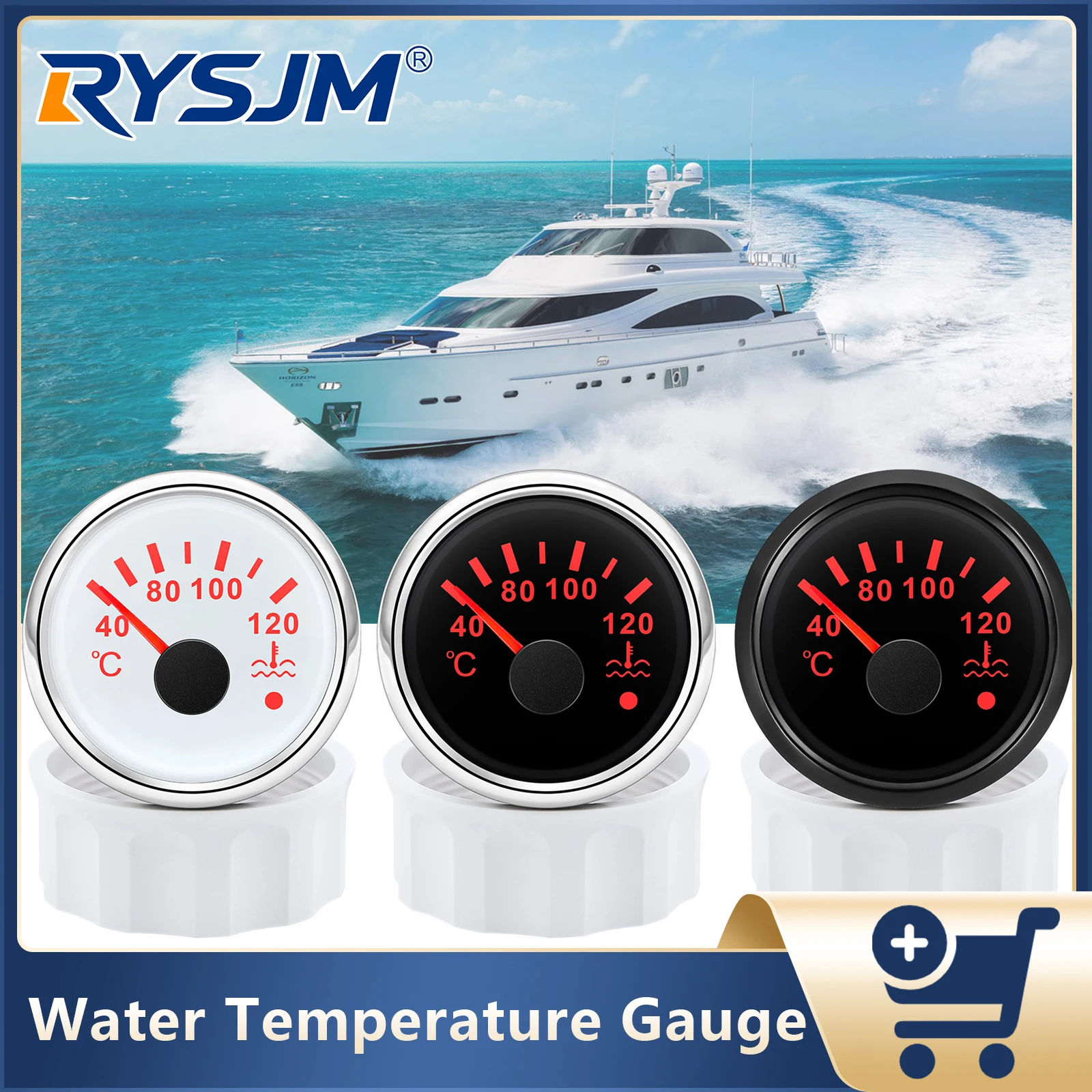 

52mm Water Temperature Gauge 40-120℃ Water Temp Meter With Flash Alarm Waterproof Gauge For Marine Boat Car Truck 12V 24V