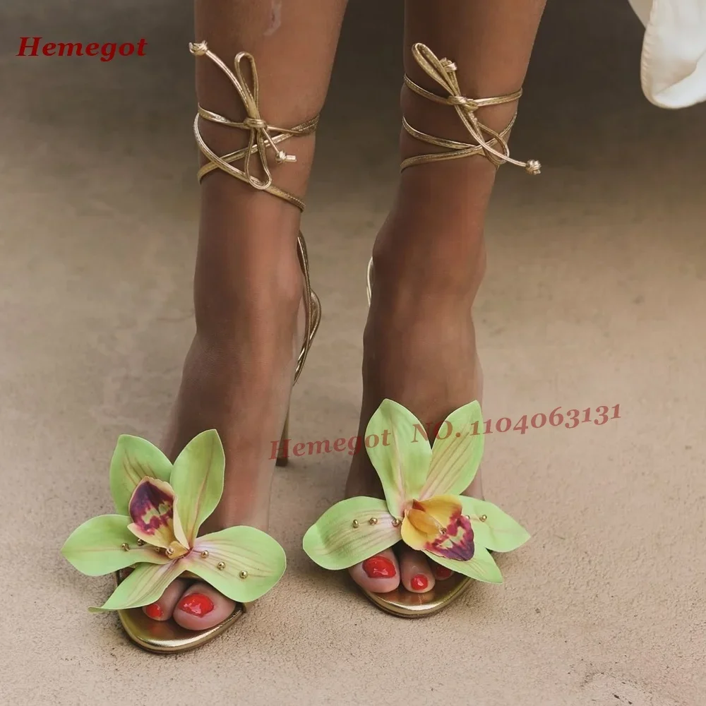 

Flower Cross Strappy Sandals Open Toe Patchwork Stiletto Lace Up Women's Sandals 2025 New Summer Thin Heeled Sexy Party Shoes
