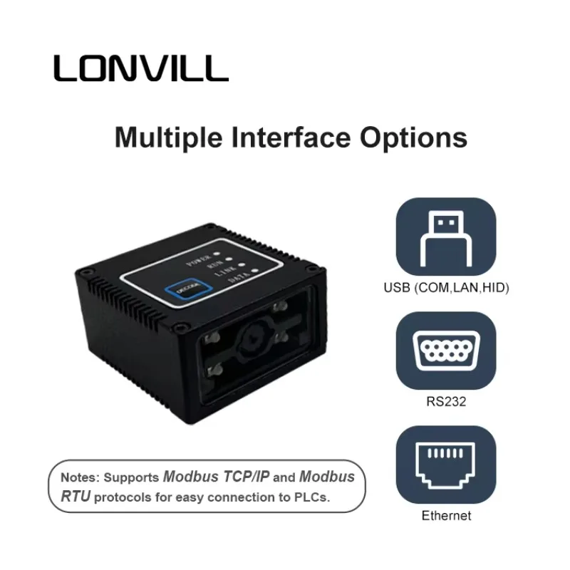 LONVILL 2D transportador automático de código de barras lector de código de barras fijo con cable RS232 inventario escáner de código de alta velocidad