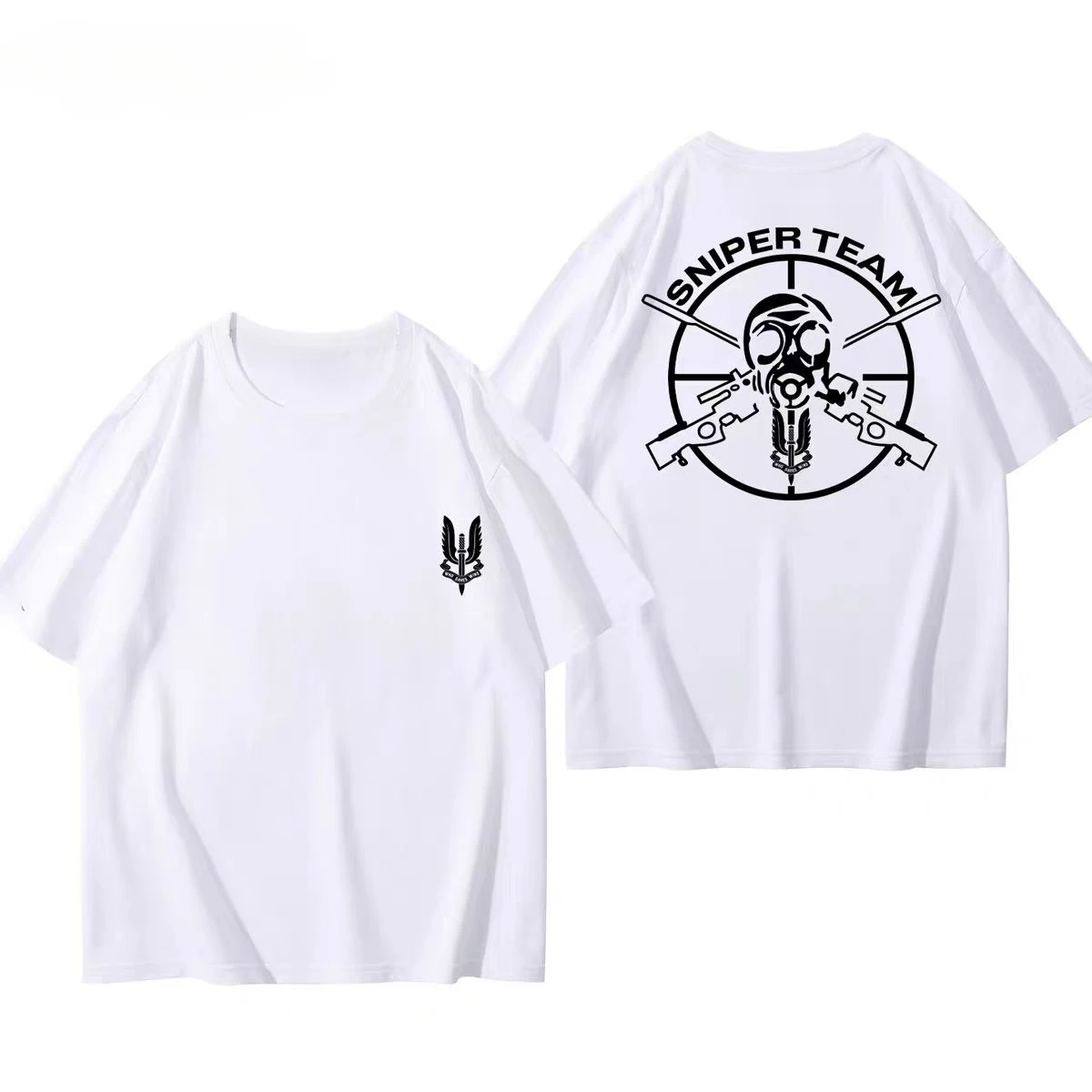 SAS قناع واقي من الغاز مطبوعة قصيرة الأكمام Y2K الرجال السود القوات الخاصة العسكرية مروحة الصيف الزي القطن الخالص التكتيكية تي شيرت