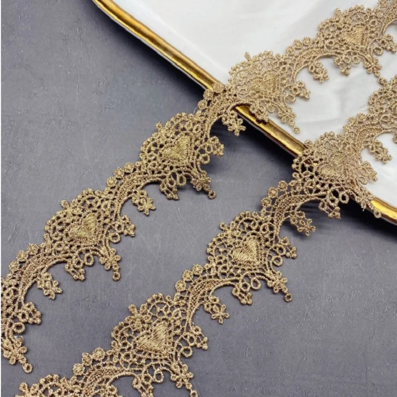 20Yards 4cm Wide Golden Tassel Hollw Style Fabric Diy Lace Wedding Fluorescent Lace Gold Thread Embroidery Lace Accessories Trim