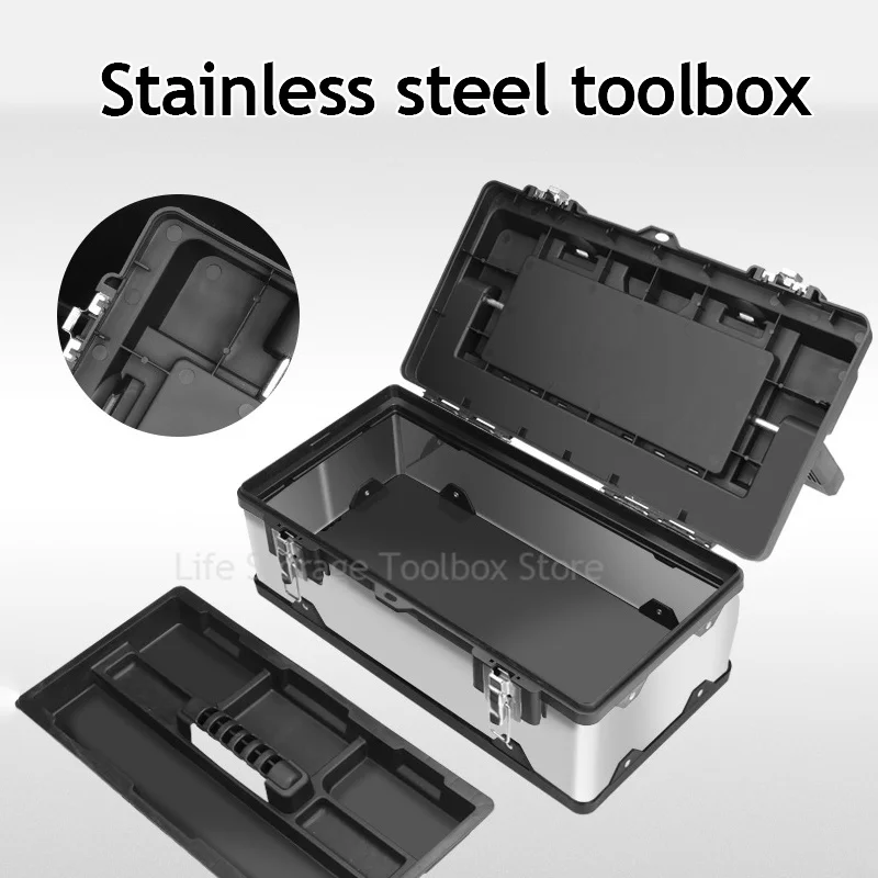 Stainless Steel Tool box Large Electrician Toolbox Protable Tool Bucket Hardware Tool Storage Box Hard Case tool Organizer Box