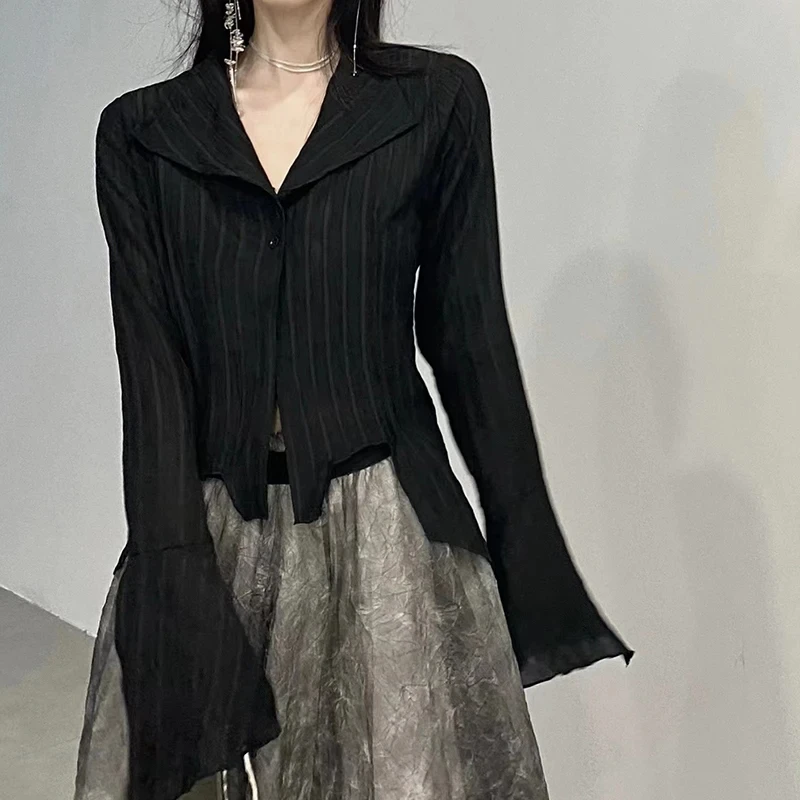 Gothic Black Shirt Yamamoto Style Dark Aesthetic Blouse Women Irregular Designer Clothes Emo Alt Clothes Grunge Tops Y2k
