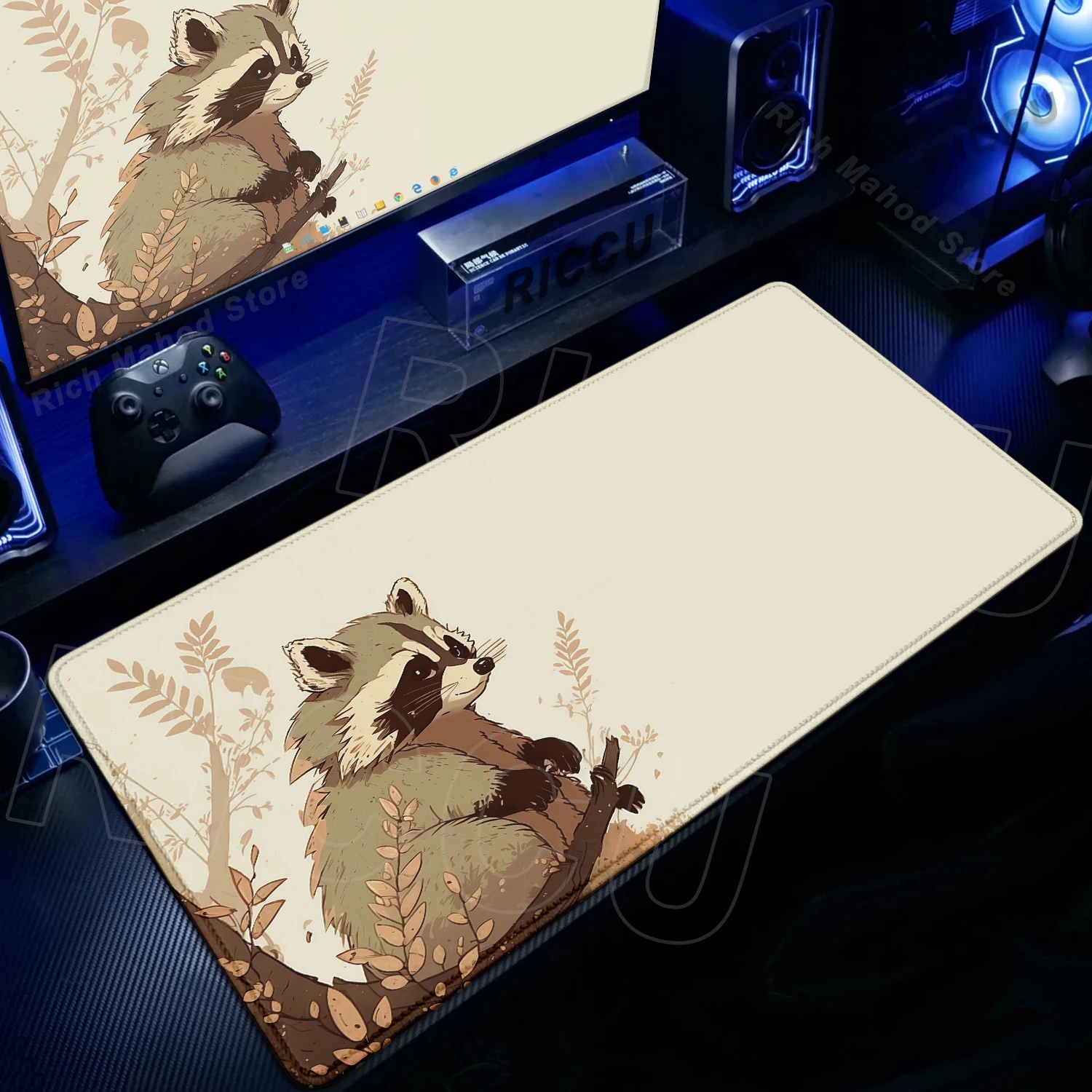 Large Mouse Pad Cute Cartoon Raccoon Deskmat Office Computer Gamer Table Mats XXL Rubber Non-slip Keyboard Mat Desk Accessories