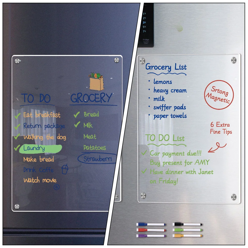 Klare weiße Tafel für den trocken abwischbaren Kühlschrank an der Wand, zum Aufhängen, transparenter Kalender, magnetisches Whiteboard