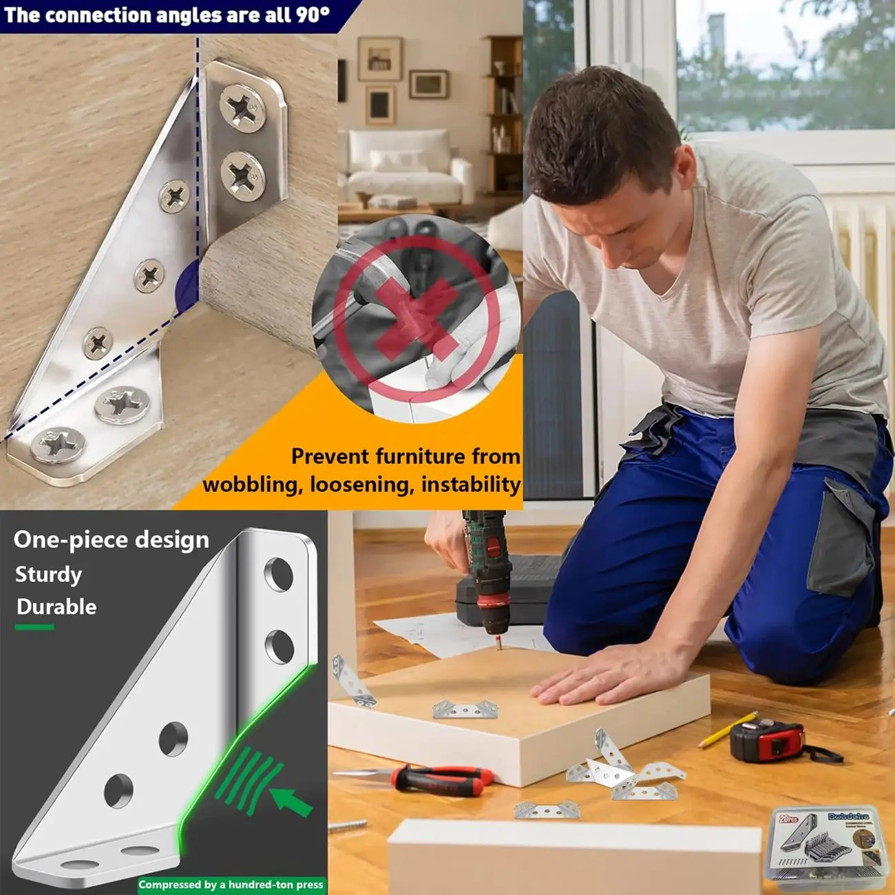 20/40pcs Stainless Steel Angle Bracket Universal Furniture Right Angle Fixed Bracket Cabinet Trapezoidal Layer Board Connector
