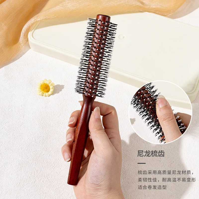 Wooden Handle Nylon Teeth Circular Brush Curly Roller Comb Fluffy Hair Root Straight Hair Multifunctional Comb For Men And Women