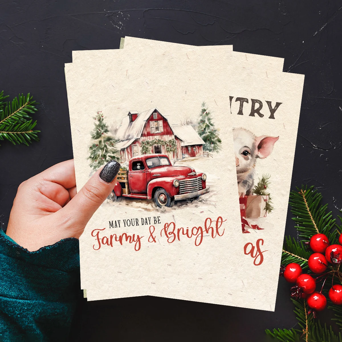 12-teiliges Weihnachts-Bauernhof-Postkarten-Set, Geschenk für Vintage-Weihnachtskarten, Wand-Collage-Set, Mini-Poster für Raumdekoration, Weihnachtsbedarf
