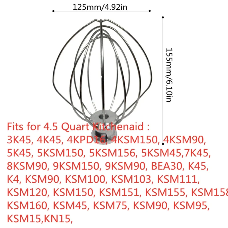 Picture 6: K45WW Stainless Steel Wire Whip Mixer Accessory Replacement for KitchenAid 4.5-5QT Bowl Rack Mixer