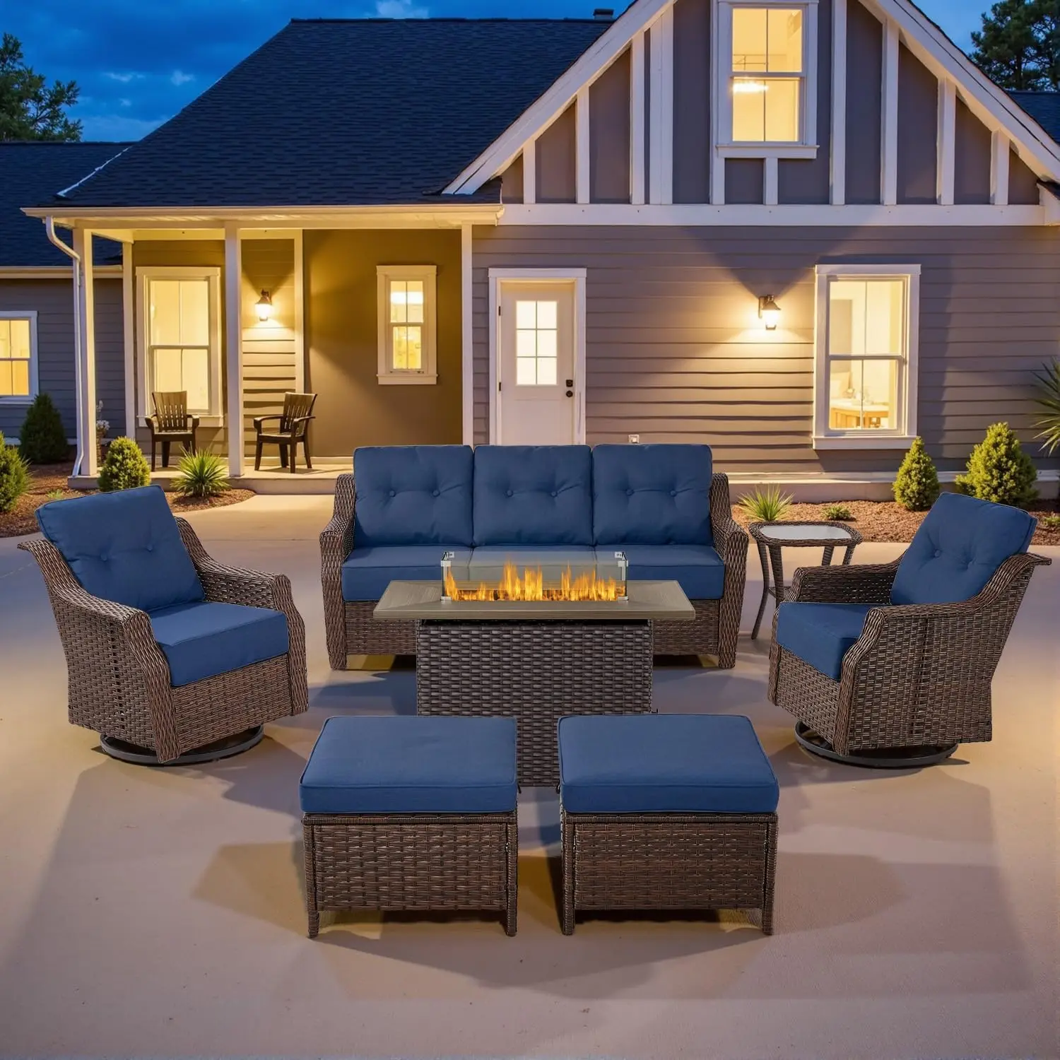 

Роскошный 7-предметный комплект садовой мебели с столом-очагом, уличными креслами-качалками с высокой спинкой и поворотным механизмом, 6 дюймов, на заказ