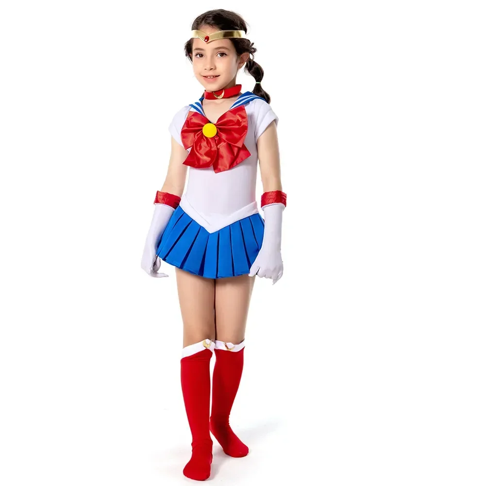 Anime Tsukino Usagi Cosplay Costume For Kids Girls Cute Dress Socks Gloves Headwear Sailor Suit Halloween Carnival Party Clohtes