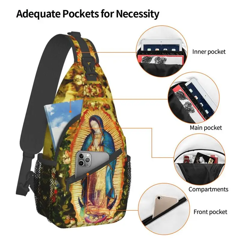 Mochila cruzada informal de la Virgen María mexicana, bolso de hombro para viaje, senderismo, pecho católico, mochila de día