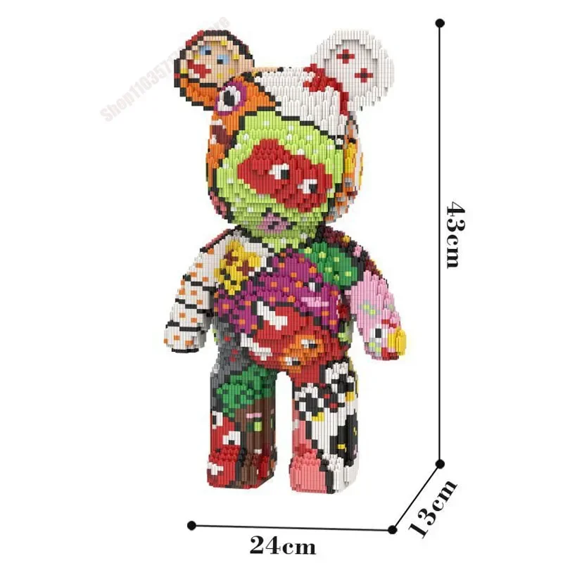 DIY Kids Toys Cartoon Mini Love Violent Bear Bearbrick Model with Light Building Block Micro Bricks Christmas Birthday Gift