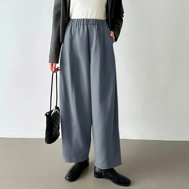 Pantaloni da donna larghi casual Vita elastica Autunno Inverno Pantaloni a gamba larga Dra Sle Versatile effetto dimagrante Sle coreano
