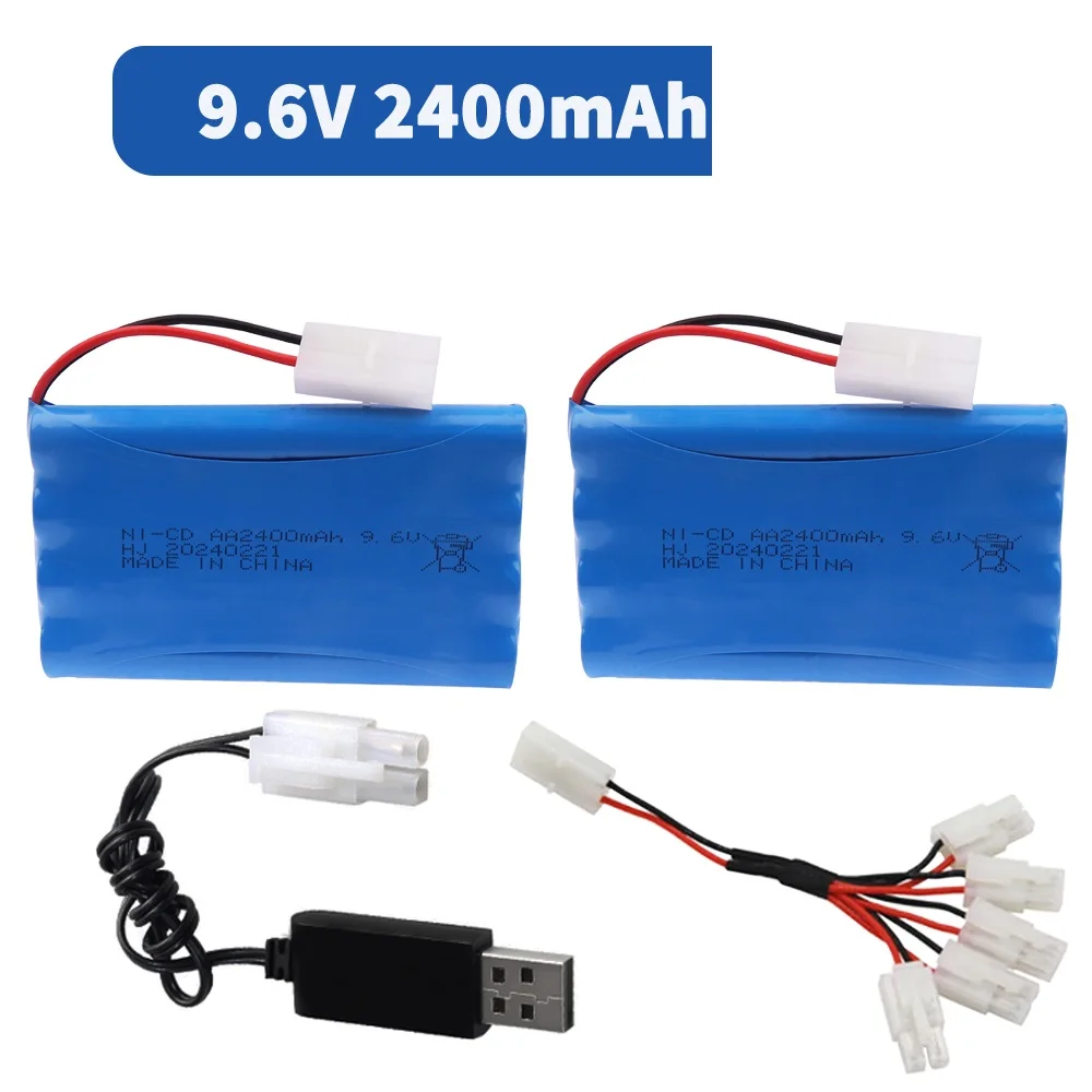 Batteria AA Ni-CD da 9,6 V 2400 mAh con USB per giocattoli Rc Car Tank Train Robot Boat Gun Parti Batteria ricaricabile da 9,6 V 1000 mah