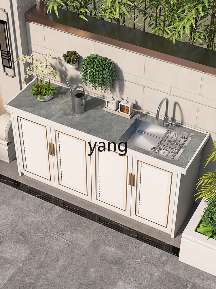 Yjq All Aluminum Alloy Outdoor with Stone Plate Drop-in Sink Storage and Storage Cabinet Courtyard Sun Protection Sink