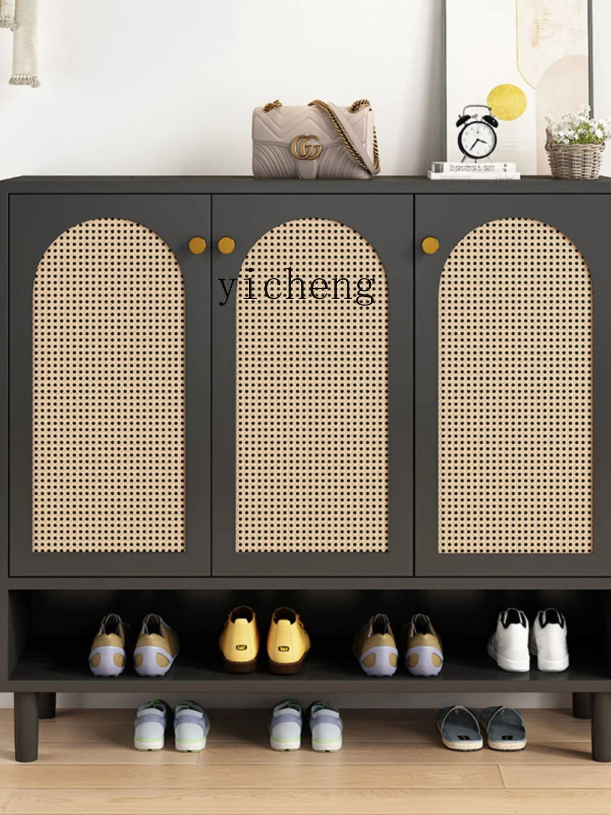 XL High Cabinet Rattan Door Shoe Cabinet Storage Wall Integrated Hallway Partition Locker