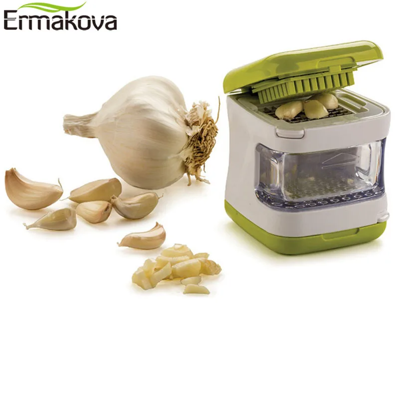 ERMAKOVA Garlic Press Stainless Steel Ginger Walnut Grinding Crusher MincerNutcracker with Silicone Tube Peeler Dishwasher Safe