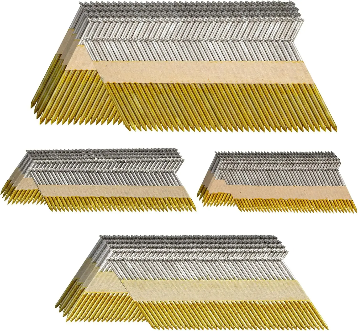 

Гвозди для каркасных работ 34-30 градусов, 4 размера (от 2 до 3,5 дюймов), с D-образной головкой, оцинкованные, на бумажной ленте, 1280 штук, для гвоздезабивателя