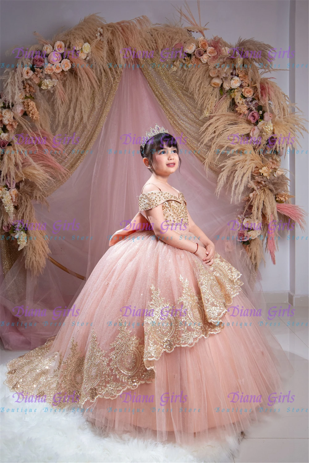 Elegant Pink Flower Girl Dress Tulle Fluffy With Applique Little Princess for Wedding Dresses Toddler Girls Kids Birthday Gowns