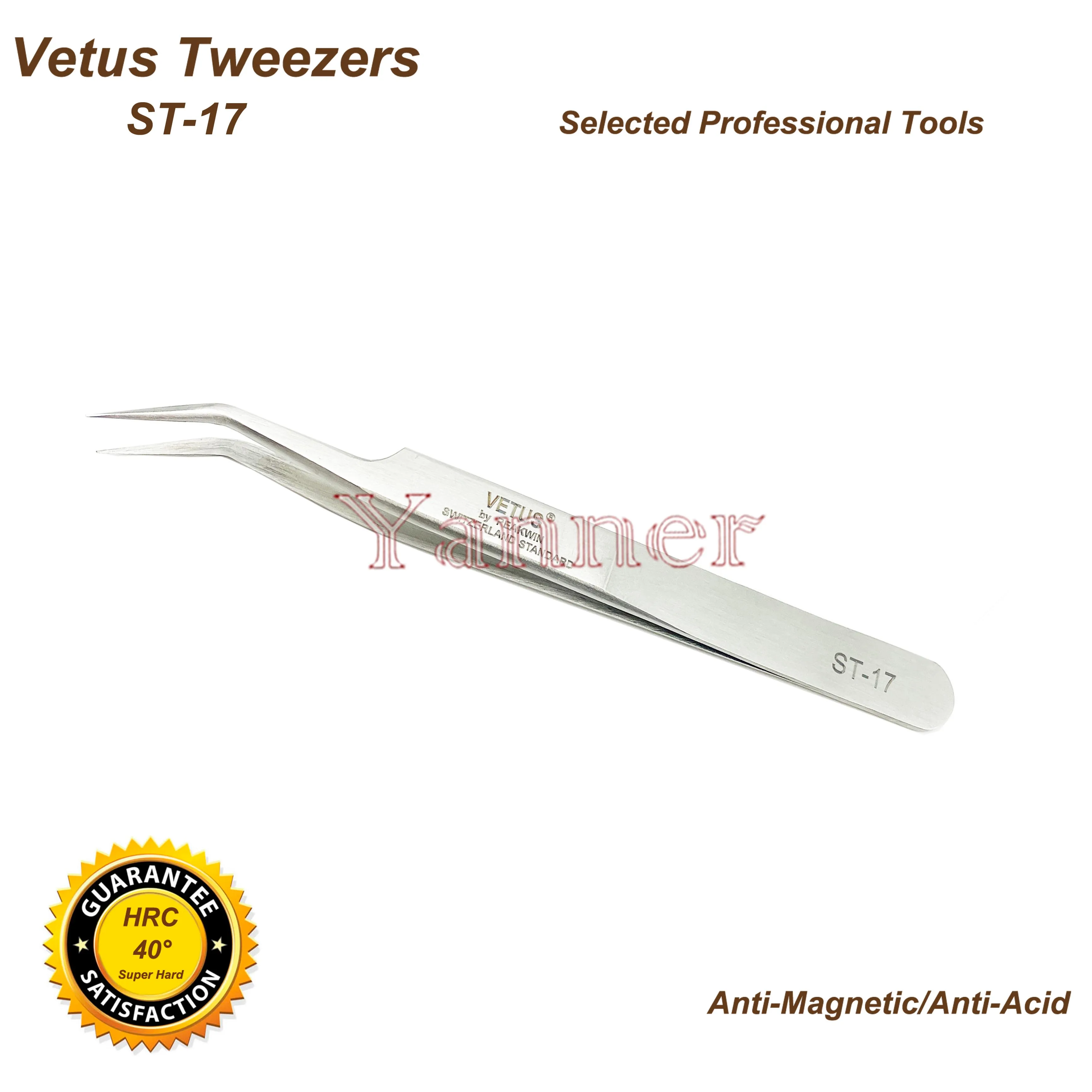 VETUS TWEEZER ST-17 Pinzette di precisione antimagnetiche e antiacidi super dure in acciaio inossidabile di alta qualità con punta super fine