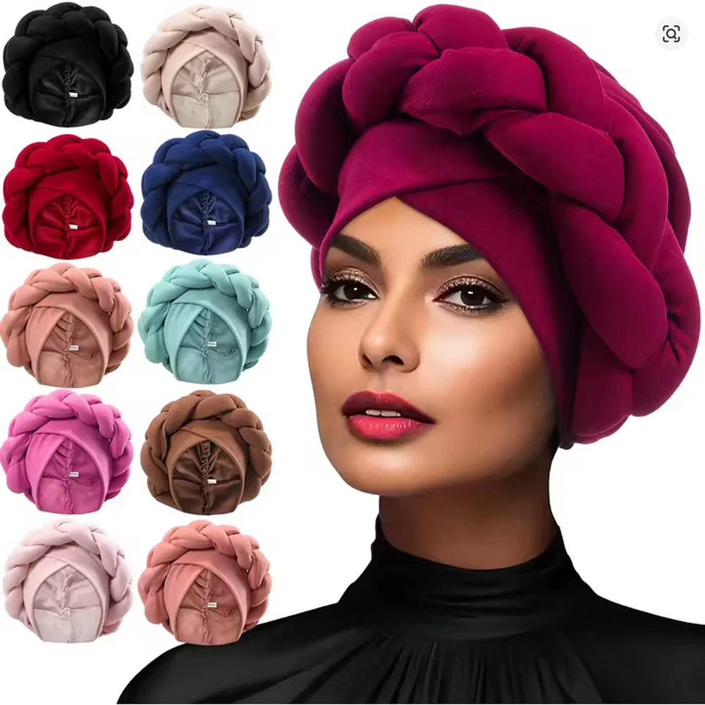 

New Exaggerated Braids Turban Cap for Women African Auto Gele Wedding Party Headwear Hats Bonnet Headband Hijab Head Wrap Scarf