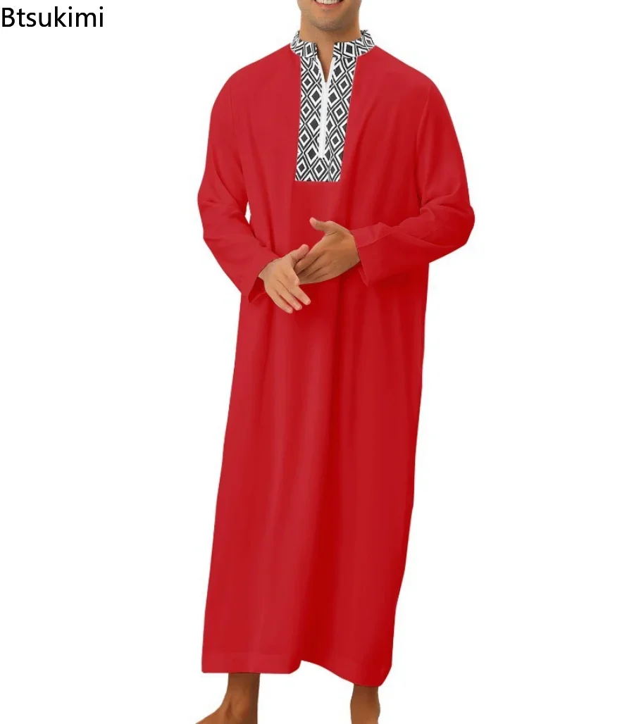 2024 Moda musulmana bata suelta para hombres Ramadán Eid árabe Dubai bolsillo cremallera camisa bata Abaya Jubba Thobes Kaftan ropa islámica