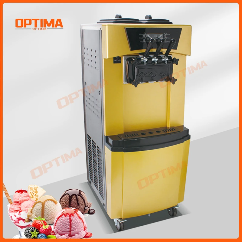 آلة الآيس كريم المخروطية التجارية التلقائية العمودية الكهربائية لا تنظيف التبريد السريع ثلاثة ألوان معدات متعددة الوظائف