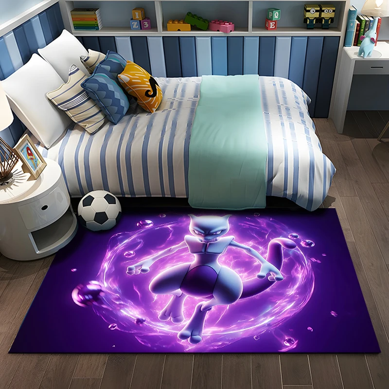 Pokemon-Mewtwo Cartoon Cool Anime Area Rug,Carpet for Living Room Bedroom Sofa Doormat Decoration,Non-slip Floor Mat Rugs