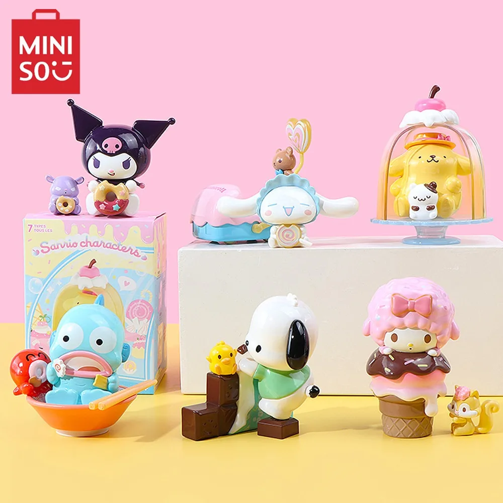 MINISO Anime Cinnamoroll My Melody Kuromi Hangyodon Colorful Food Fun Series Cartoon Cute Model Doll Toys Blind Box Gift