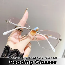 Fashionable Cat Eye Reading Glasses Luxury Diamond Square Far Sight Eyeglasses Men Women Retro Anti-blue Presbyopia 0 To +4.0
