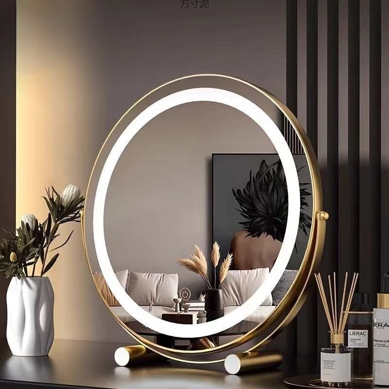 

Rotation Smart Decorative Mirrors Led Makeup Tabletop Flexible Round Decorative Mirrors Golden Metal Home Cosmetische Spiegel MH