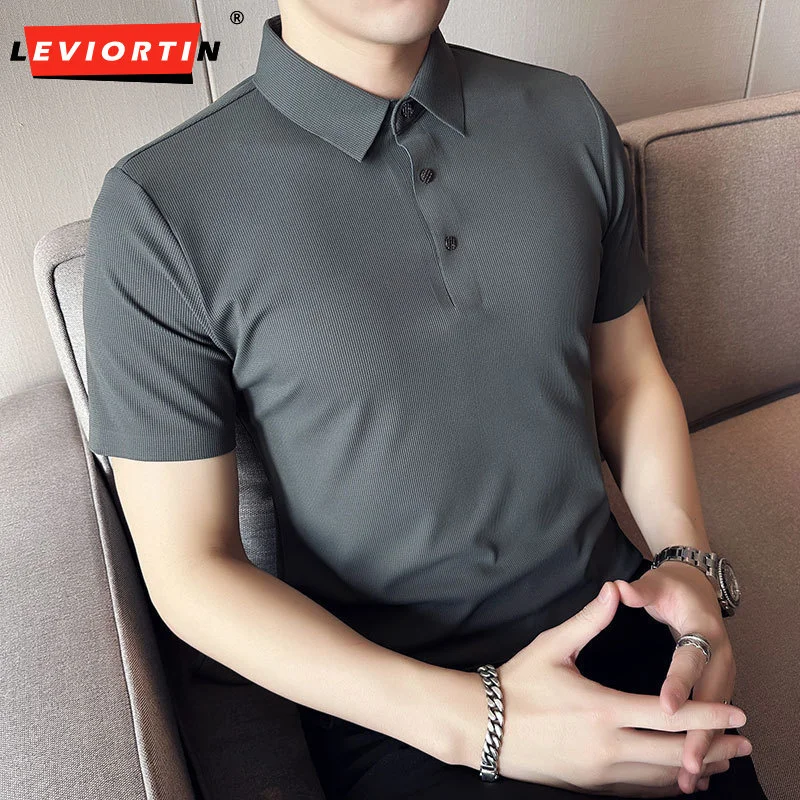 

Summer Ice Silk Short Sleeve Polo Shirts For Men Brand Clothing 2023 Business Male Slim Fit Casual Tee Shirt High Quality