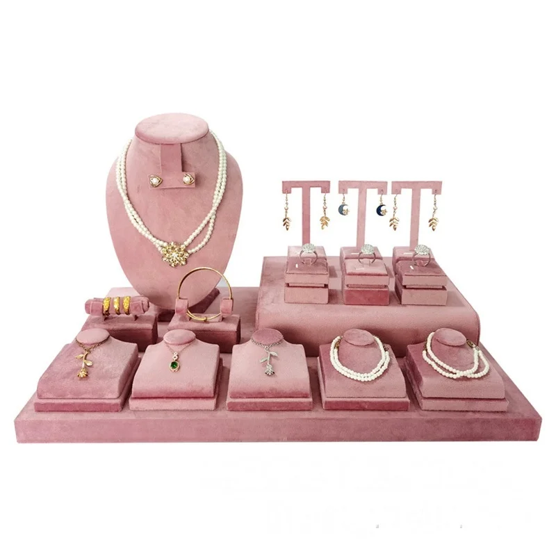 Pink Velvet Jewelry Display Props Mannequin Display Stand Bracelet Ring Pearl Tray for Shop Window Photography Exhibition
