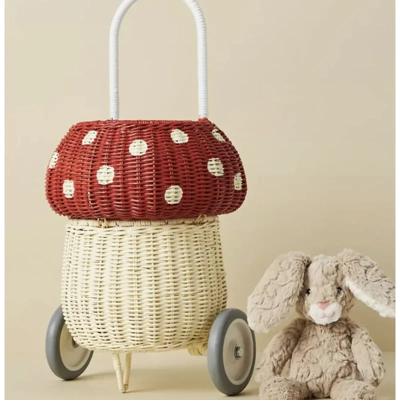 Ins Wind Storage Baskets Children\'s Rattan Weaving Organization Box Creative Mushroom Hand Card Room Decoration Home Supplies