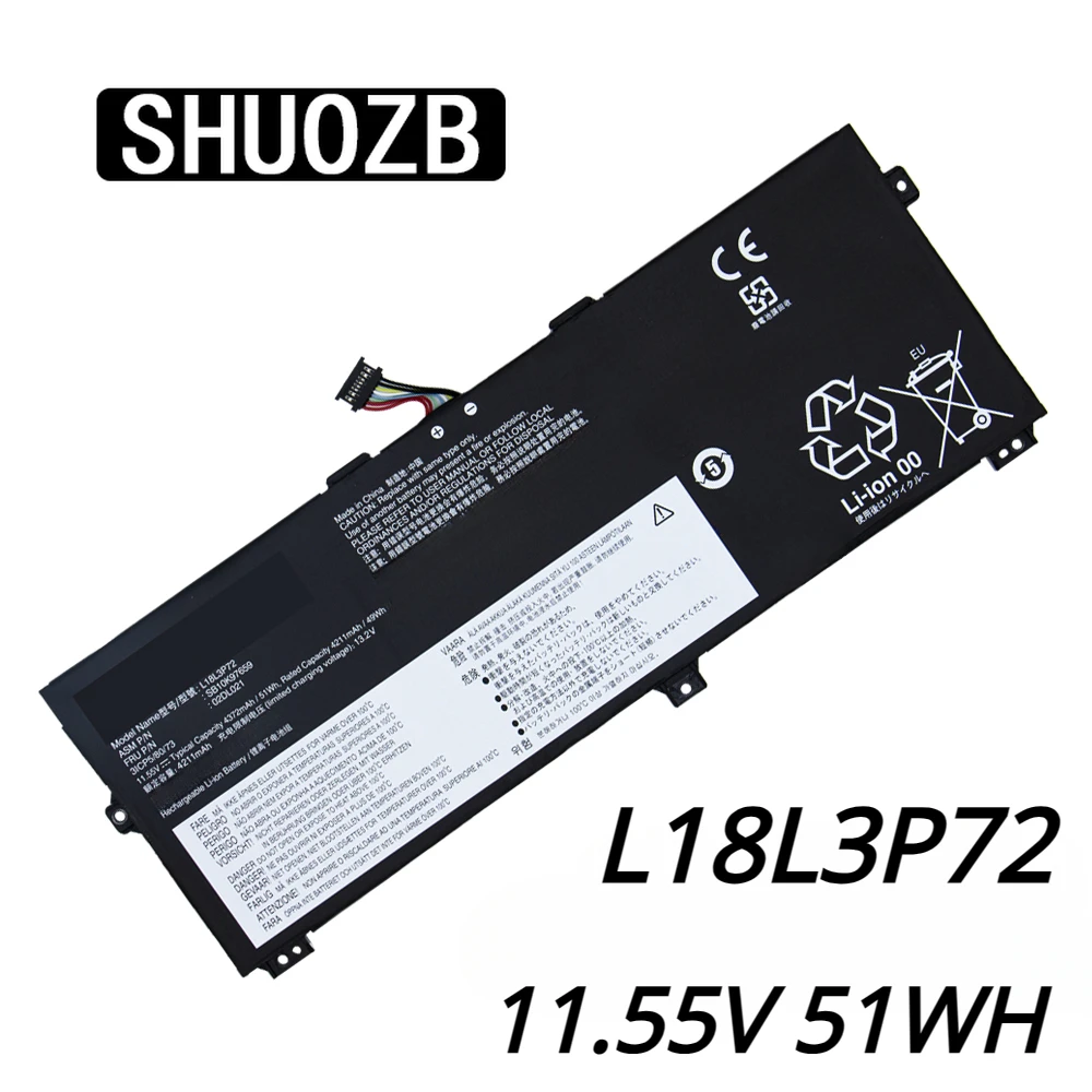 SHUOZB L18L3P72 Laptop Battery For Lenovo Yoga X390 02DL021 02DL022 SB10T83171 SB10K97659 5B10W13928 L18M3P72 L18S3P72 11.55V