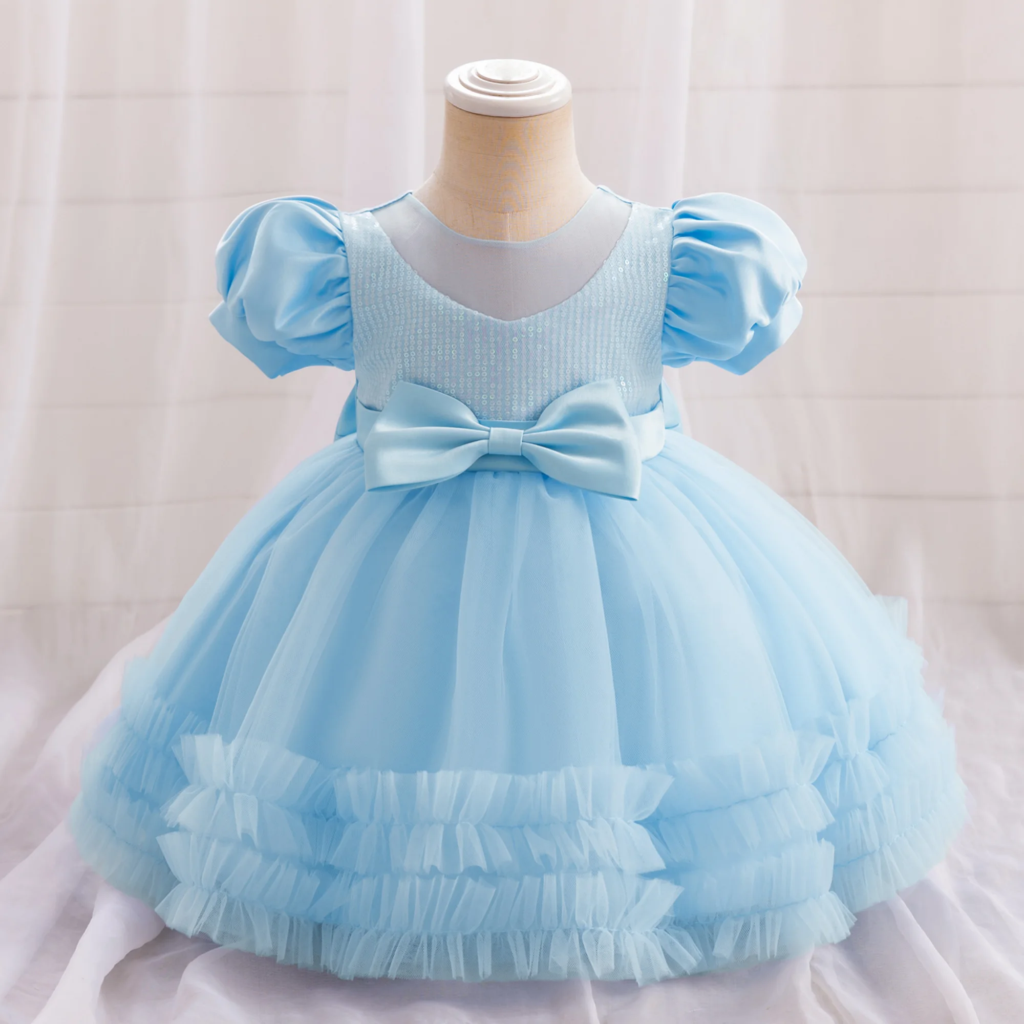 Toddler Girls 1st Birthday Tutu Dress Kids Bow Sequin Party Dress Baby Girl Lace Costumes Infant Summer Holiday Clothes New Wear